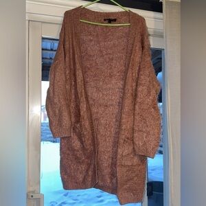 Fuzzy open front cardigan with two pockets on either side